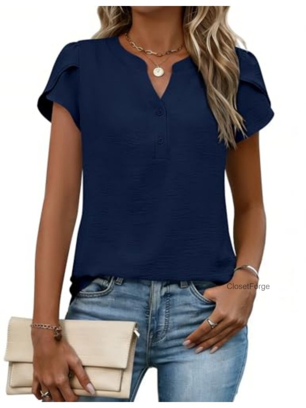 Zeagoo Textured Cap Sleeve V-Neck Blouse Work Tshirt 8